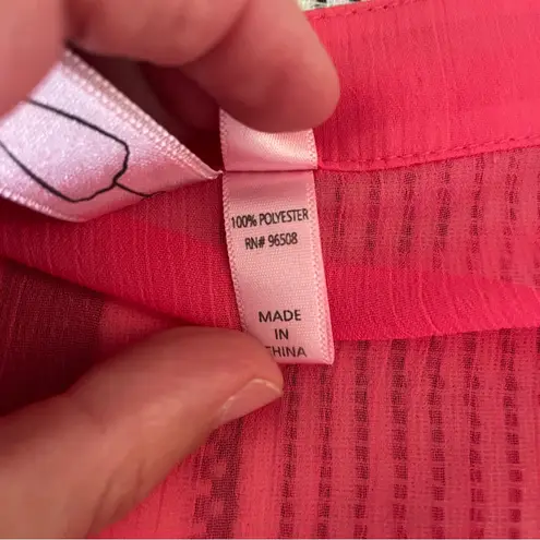 Dolled Up Neon Pink Button Down Blouse Large 3/4 Sleeve Semi Sheer Shirt VSCO Pleated Boho