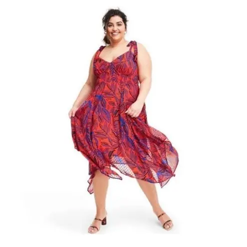 Alexis x Target Red Floral Midi Dress size 2X Handkerchief Hemline