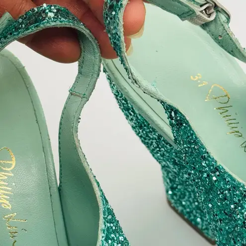 3.1 Phillip Lim turquoise glitter Party Platform Sandals size 35 / US 5