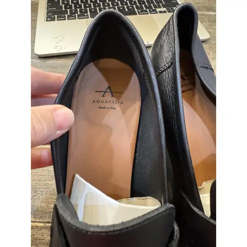Aquatalia $595 NEW Josette Black Leather Penny Loafer Heels Women Size 10.5