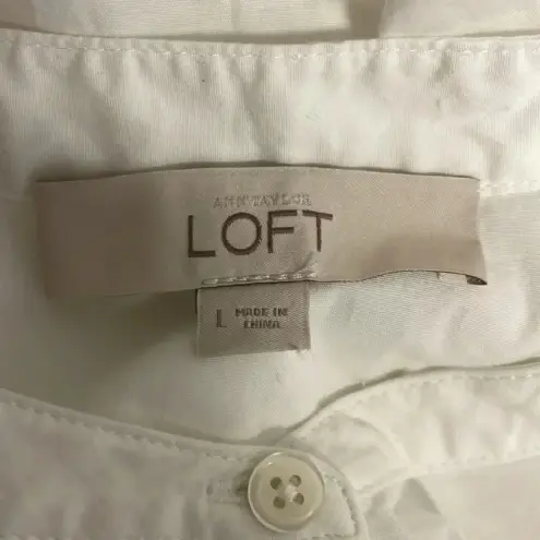 Loft  White Long Sleeve High Low Blouse Top Size Large