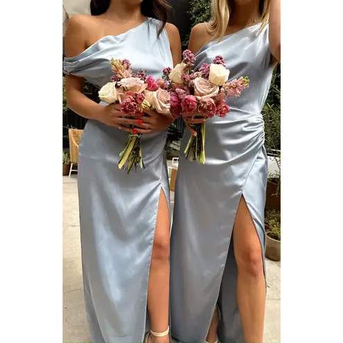 Show Me Your Mumu  Jodie Maxi Dress in Steel Blue Luxe Satin L NWT