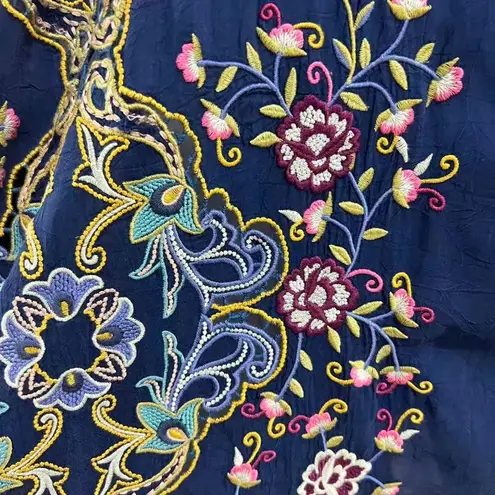 Johnny Was $365 NWOT  Tulum Embroidered Floral Top Shirt Blouse Sz S Blue