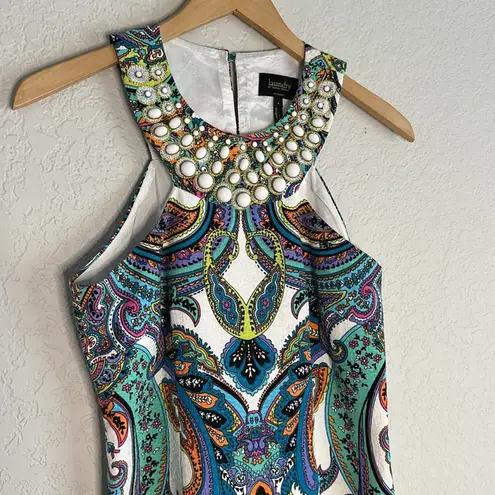Laundry by Shelli Segal  Dress Brunch Shower Paisley Beaded Halter Preppy