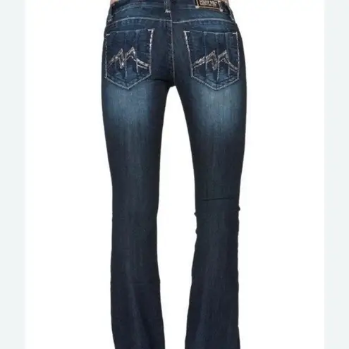 Miss Me  JD1068B Cropped Dark Wash Jeans Frayed Hem Embroidered Pockets 31x27