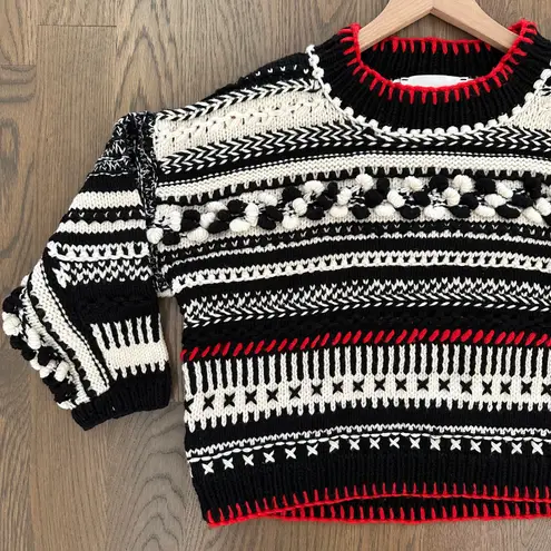 Spencer Vladimir Women's Mixed-Stitch Crop Sweater in Black, White, & Red Small