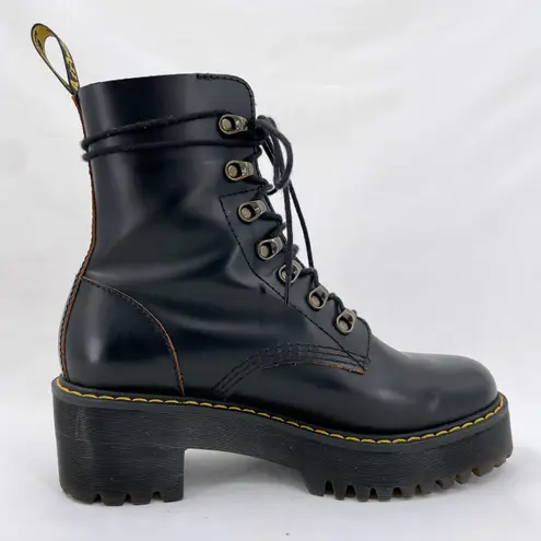 Dr. Martens Leona Black Vintage Smooth Leather Heeled Lace Up Platform Boots 8