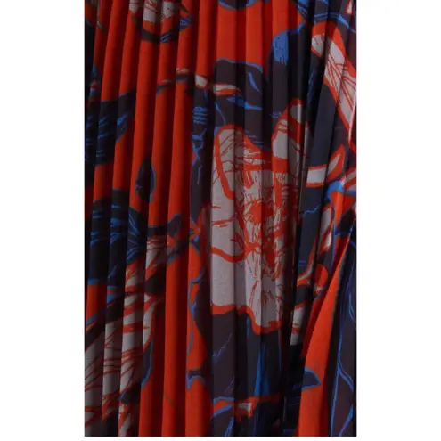 Chelsea28 NWT Floral Print Pleated Long Sleeve Dress Rust Blue Floral Sz XS $149