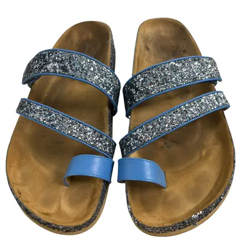 Joan Boyce Glitter Sandals Toe Loop Thong Slides Sparkle Blue 9.5M Size 9.5