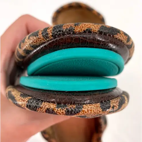 Tieks Leopard Print Ballet Flats Brown Tan Leather Foldable Travel Shoes Size 7