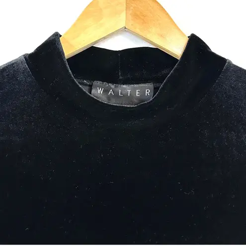 Walter Medium Black Short Sleeve Maxi Dress Velvet Mock Neck Romantic Goth Sexy