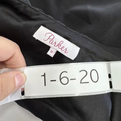 Parker  Blouse Womens Medium‎ Black Bellini Silk Contrast Collar Lace Trim Top