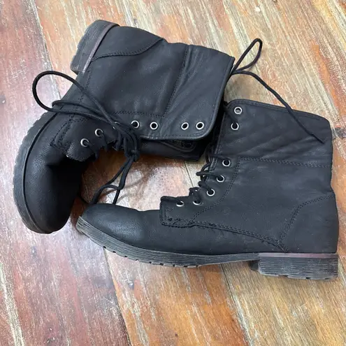 Rock & Candy by Zigi Black Lace Up Boots Size 10 Vintage Combat Grunge Plaid 90s