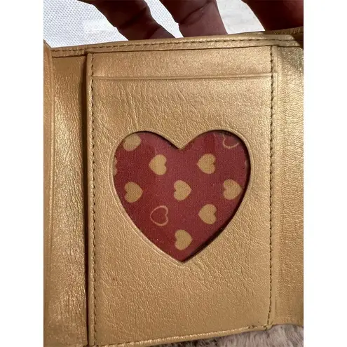 Lovcat Paris Women's Gold Leather Trifold Wallet with Heart Design