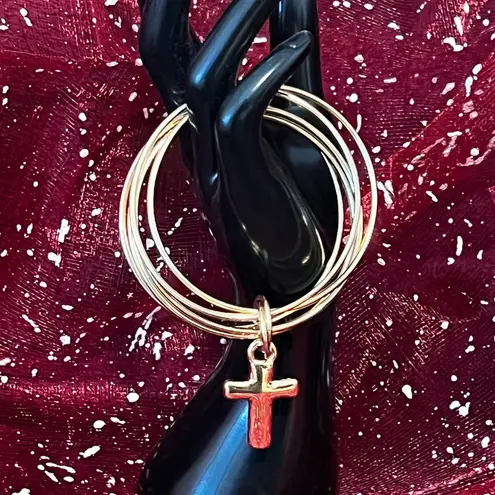 14K Gold Over Resin Linked 5pc Bangle Bracelets / Cross Charm