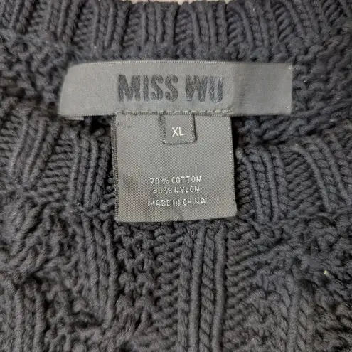 Miss Wu Mixed Knit Sweater Black & Ivory Houndstooth Cable Knit Size XL - Image 4