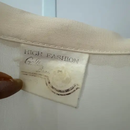 VTG Cream Sheer sz M Floral Embroidered Collared Button Midi Feminine Soft Girl Size M