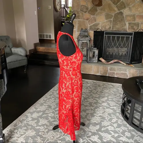 Chelsea28 🛍️ Red Nude Carnation Lace Dress Size 2