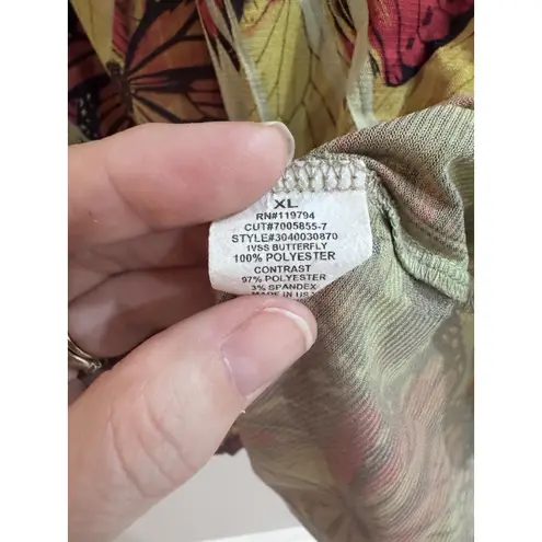 One World Sunflowers Butterflies 3/4 Sleeve Flowy Top XL Boho Hippie