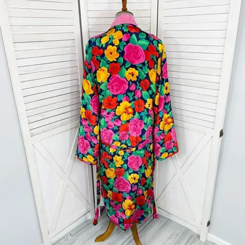 Victoria's Secret Victoria’s Secret Vintage Floral Satin Terrycloth Lined Robe Blue Pink One Size