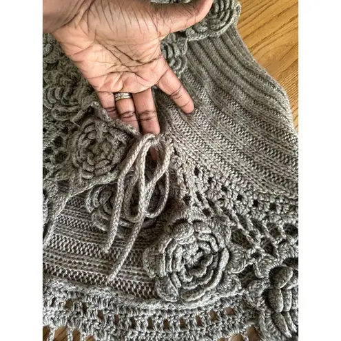 Roz & Ali Womens Crochet Knit Floral Vest 14/16 Wool Blend Sleeveless Open Front