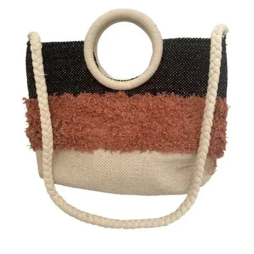 Time and Tru Womens Boho Tote Bag Ring Handle Crossbody Fringe Beach Vacation - Image 1