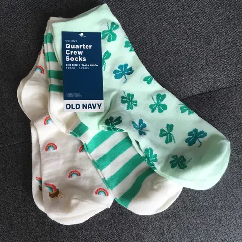 Old Navy 🌺  Set/3 St. Patrick’s Day Themed Quarter Crew Socks, Green, White