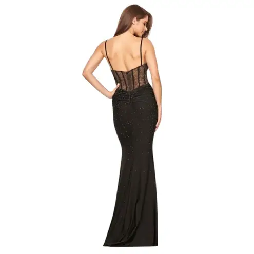 Faviana $478 NWT Women's Formal Evening Gown Size 6 Black Beaded Dress Prom