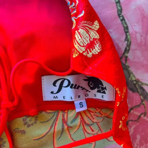 West of Melrose purr melrose red kimono style tie open back halter crop top