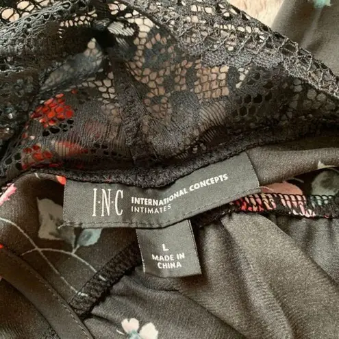 Inc International Concepts Lace Trim Satin Slip Dress Mini Floral Chemise Size L Black Size L