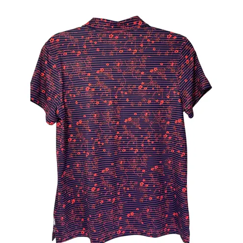 Lady Hagen Women's Medium Floral Golf Polo Shirt Striped Navy Red