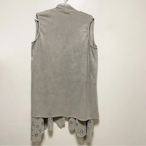 Joh Gray Faux Suede Vest with Cutout Design Hem