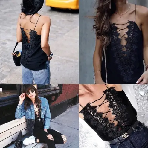 Cami NYC  The Charlie Black Silk Lace Tank Top