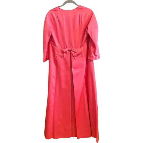Sandra Sage Vintage Bow Satin Pink Long Opera Coat Jackie Kennedy Style 60s