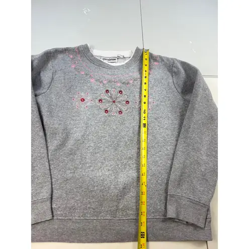 Speculation Womens Sweatshirt M Gray Pink Floral Embroidered Crewneck Pullover Size M