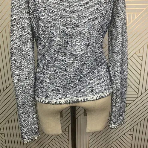 Escada Harbor Blue Tweed Fringe Knit Sweater Blazer Jacket Size US Small