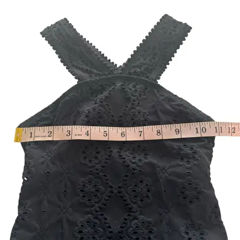 Shoshanna Black Embossed Stretch Eyelet High Neck One Piece Swimsuit Zero 0 XS