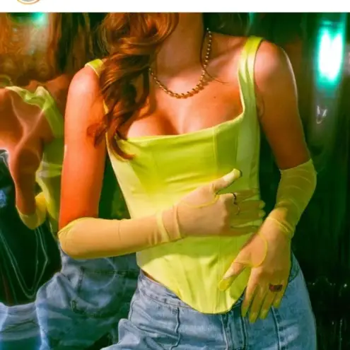 House Of CB  Rafa Corset‎ top lime green satin neon size XS NWOT