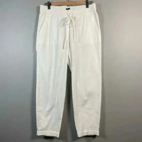 J Crew New Seaside Pant Women White Linen Blend Pull On Pockets Travel Size 8