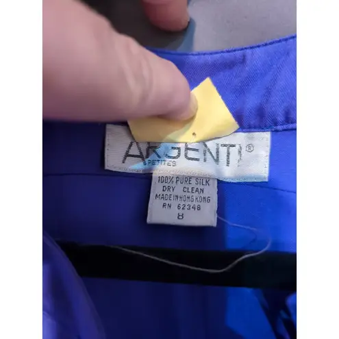 Pat Argenti Vintage Blue Silk Dress, Petite Size 8, Vintage Pleated Office Dress