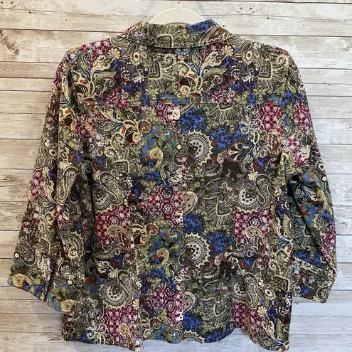 Christopher & Banks Womens M Shirt Jacket Green Paisley Tapestry Metal Button Up