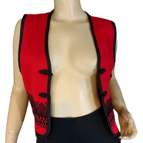 VINTAGE 1990'S BYER STUDIO RED & BLACK EMBROIDERED CROPPED VEST (8)