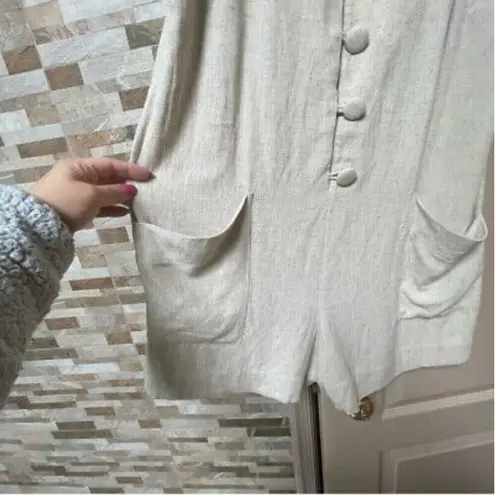 Topshop  linen blend shorts romper jumpsuit beige Sz US 10