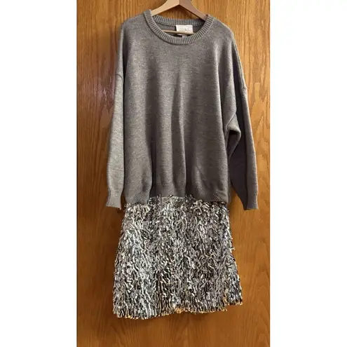 NWT Anthropologie Mare Mare Dress Wm XL Knit Sweater Skirt Twofer Sequins Silver Gray