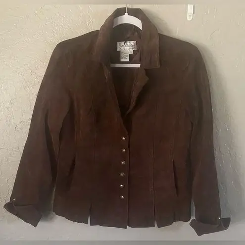 Live a Little Genuine Suede Leather Snap Jacket Women's Size Small Brown