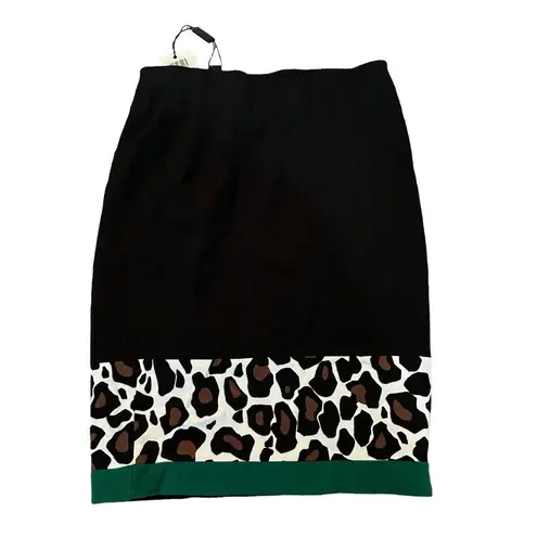MARCCAIN Marc Cain Black and Leopard Print Pencil Skirt Size 1 Green Trim