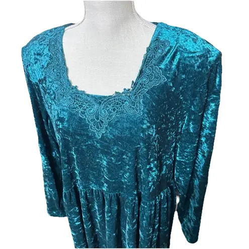 VTG Y2K Jazz II Dress Green Crushed Velvet plus sz 18 Lace Romantic Whimsigoth
