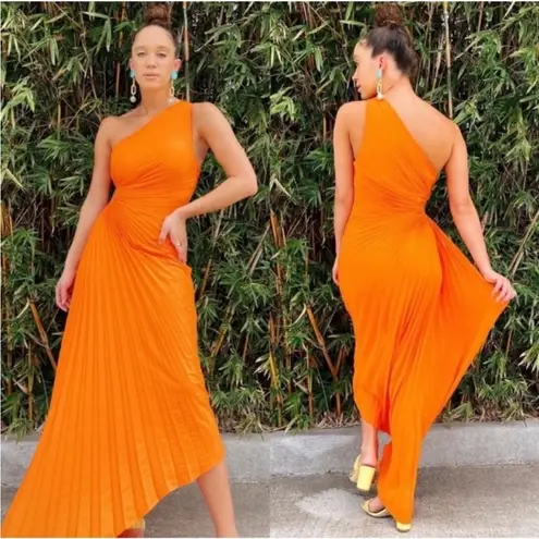 ALC Frank A.L.C. Delfina Plisse Satin Pleated Cutout Dress Citrus maxi dress NWT