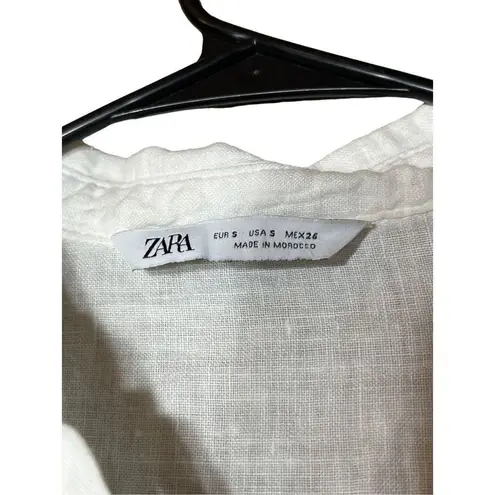 ZARA  Linen White Button Front Blouse Size Small