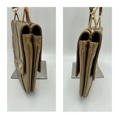 MCM Gold Leather Studded Flap 2 way shoulder bag or clutch